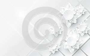 White abstract flowers asian pattern background.