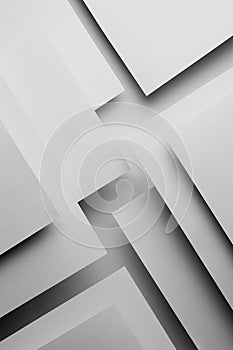White abstract geometric background in simple minimalist style with flying white surfaces as relievo pattern with parallel.