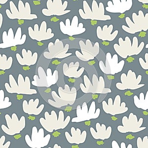 White Abstract Gestural Flower Head Vector Seamless Pattern. Simple Clean Floral Backrgound. Snowdrop, Lily photo