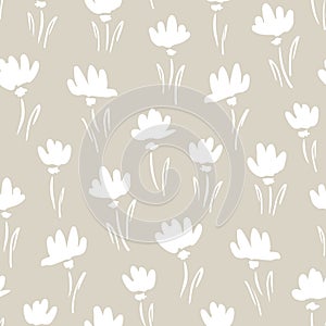 White Abstract Gestural Snowdrop Flowers Vector Seamless Pattern. Simple Clean Floral Backrgound. photo