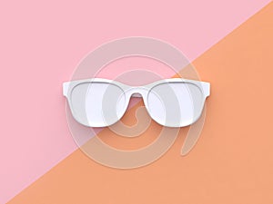 White abstract glasses minimal pastel pink orange tilted background 3d render