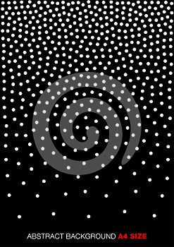 White Abstract Gradient Halftone Dots on black Background, a4 format. A4 size.