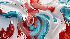 White abstract marble background with red and blue streaks. Ai generative illustration