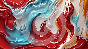 White abstract marble background with red and blue streaks. Ai generative illustration