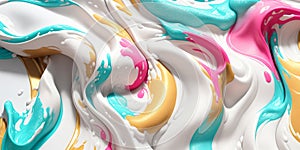 White abstract marble background with red and turquoise streaks. Ai generative illustration