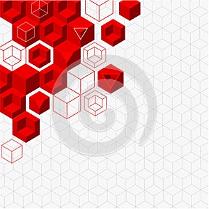 White abstract background with red geometric pattern.