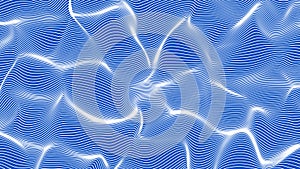 White abstract waves on blue background - shape made of lines