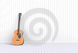 White acoustic guitar in a empty room