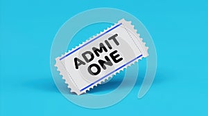 White Admit One Ticket With Blue Border on a Bright Blue Background