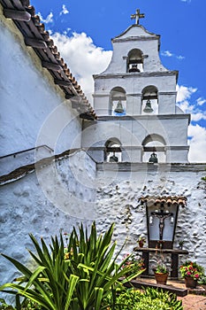 White Adobe Steeple Bells Mission San Diego de Alcala California