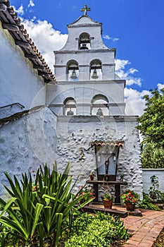 White Adobe Steeple Bells Mission San Diego de Alcala California