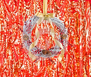 White advents wreath with golden ribbon