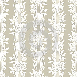 White african lily flower stripes with ribbon summer floral seamless vector pattern on beige background for fabric