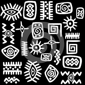 White African motifs set over black background