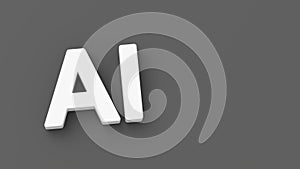 White AI 3D Text on Dark Gray Background with Copy Space