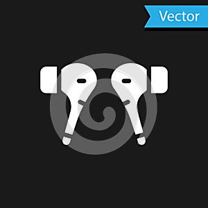 White Air headphones icon icon isolated on black background. Holder wireless in case earphones garniture electronic