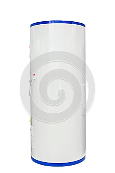 White air source heat pump water heater isolated on a white background. Including clipping path.