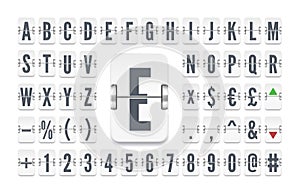 White airline flip board alphabet for countdown or stock exchange rates. Vector illustration of airport terminal