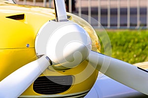 White airplane propeller close up