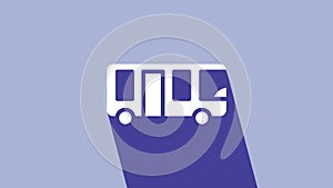 White Airport bus icon isolated on purple background. 4K Video motion graphic animation