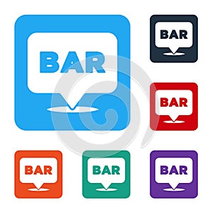 White Alcohol or beer bar location icon isolated on white background. Symbol of drinking, pub, club, bar. Set icons in