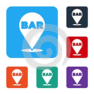 White Alcohol or beer bar location icon isolated on white background. Symbol of drinking, pub, club, bar. Set icons in