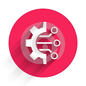 White Algorithm icon isolated with long shadow. Algorithm symbol design from Artificial Intelligence collection. Red