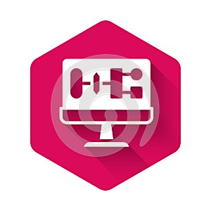 White Algorithm icon isolated with long shadow background. Algorithm symbol design from Artificial Intelligence