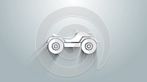 White All Terrain Vehicle or ATV motorcycle icon isolated on grey background. Quad bike. Extreme sport. 4K Video motion