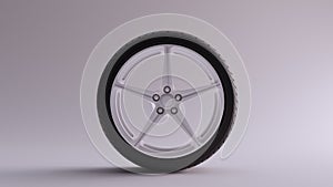 White Alloy Rim Wheel with a Complex Multi Spoke Design with Racing Tyre