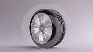 White Alloy Rim Wheel with a Complex Multi Spoke Design with Racing Tyre