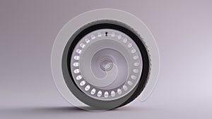 White Alloy Rim Wheel with a Complex Multi Spoke Design with Racing Tyre