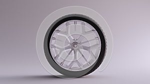 White Alloy Rim Wheel with a Complex Multi Spoke Design with Racing Tyre