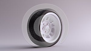 White Alloy Rim Wheel with a Complex Multi Spoke Design with Racing Tyre