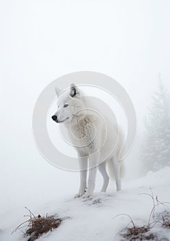 White Alpha Wolf in Winter. Graceful Majesty in the Snow. Generative AI