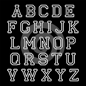 White alphabet letters on black background