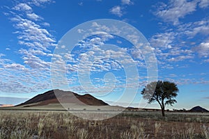 White altocumulus clouds against blue sky