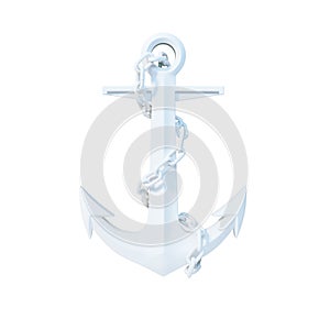 White anchor with chain isolated on white. 3d render