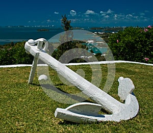 White anchor on Green Grass