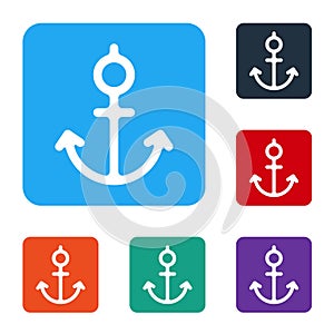 White Anchor icon isolated on white background. Set icons in color square buttons. Vector