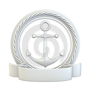 White anchor, ribbon and rope 3D