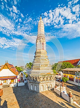 White Ancient Pagoda At Wat Arun Temple Of Dawn In Bangkok, Thailand