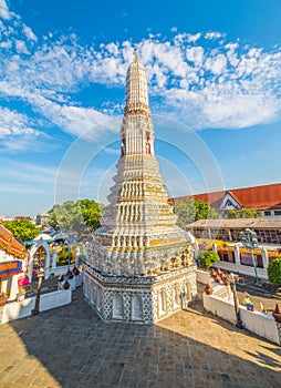 White Ancient Pagoda At Wat Arun Temple Of Dawn In Bangkok, Thailand