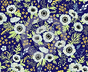 White Anemones. Floral pattern.