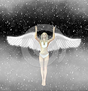 White Angel Fairy Snowing Space Illustration