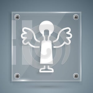 White Angel icon isolated on grey background. Square glass panels. Vector