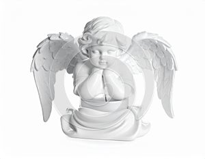 White Angel Statue Praying with Wings