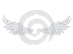 Blanco alas de ángel aislado sobre fondo blanco  una imagen tridimensional creada usando un modelo de computadora 