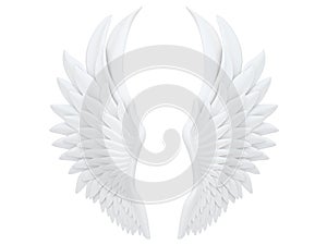 Blanco alas de ángel aislado sobre fondo blanco  una imagen tridimensional creada usando un modelo de computadora 