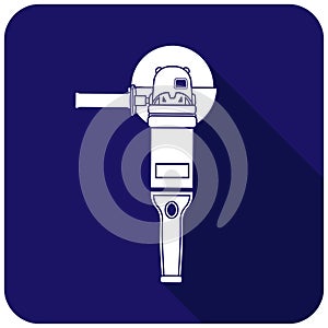 White angle grinder icon on a blue background